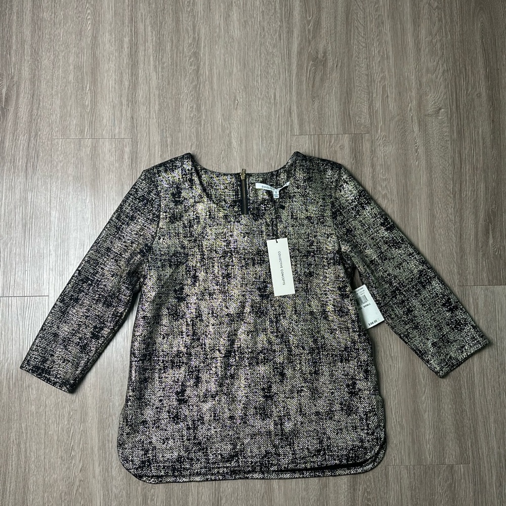 New with Tags Collective Clothing Gold & Black Scoop Neck 3/4 Sleeve Top